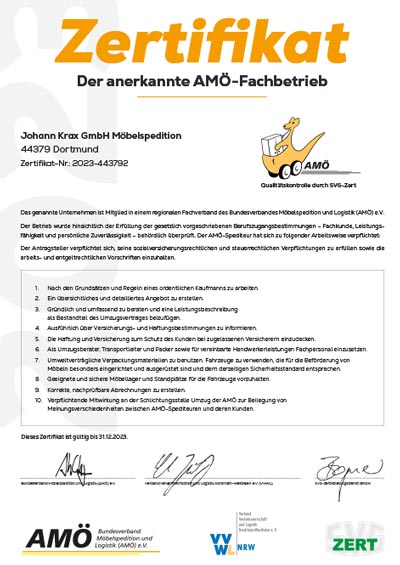 Zertifikat - Der anerkannte AMÖ-Fachbetrieb